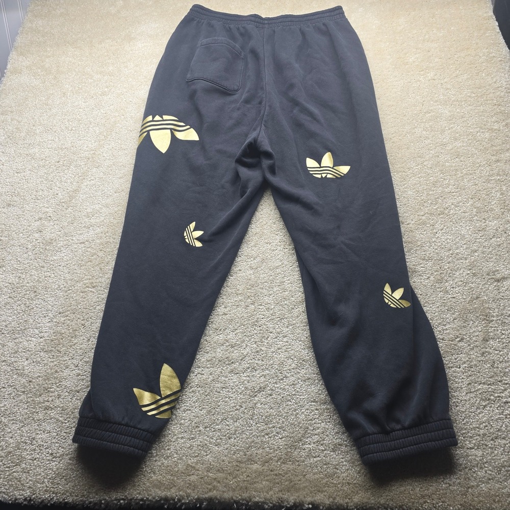 Adidas Originals Mens XL Black Gold Metallic Trefoil Logo Sweatpants Joggers